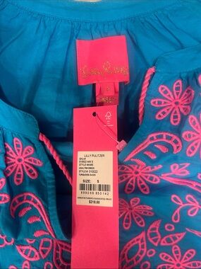 Lilly Pulitzer Turquoise Dress with Hot Pink Embroidery